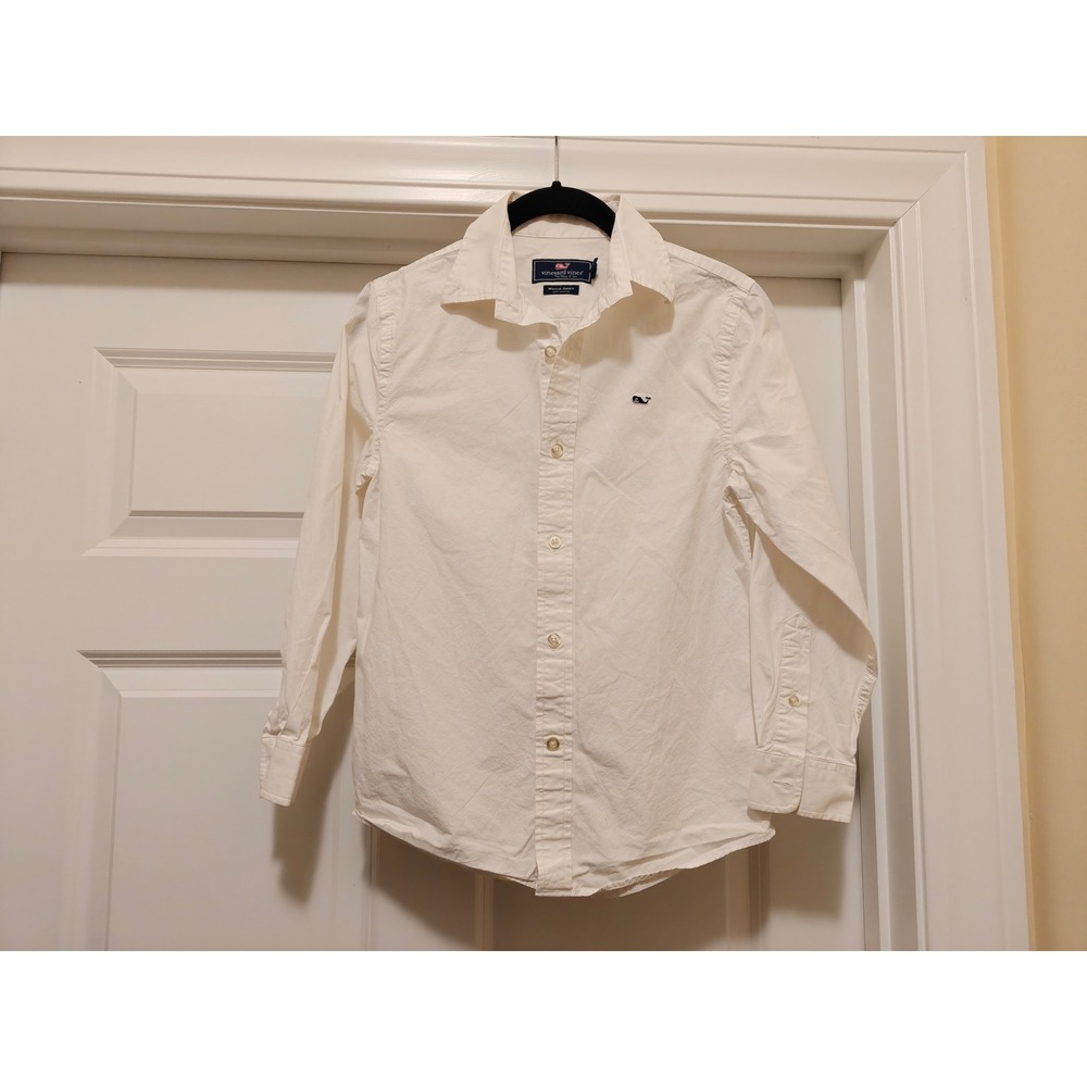 Vineyard Vines Boys White Whale Shirt Long Sleeve Button Down Size S 8-10 3W1100